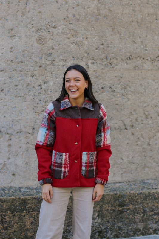 Adore Jacket With Collar - Red Brown Check (XS/S) - ONE OF A KIND