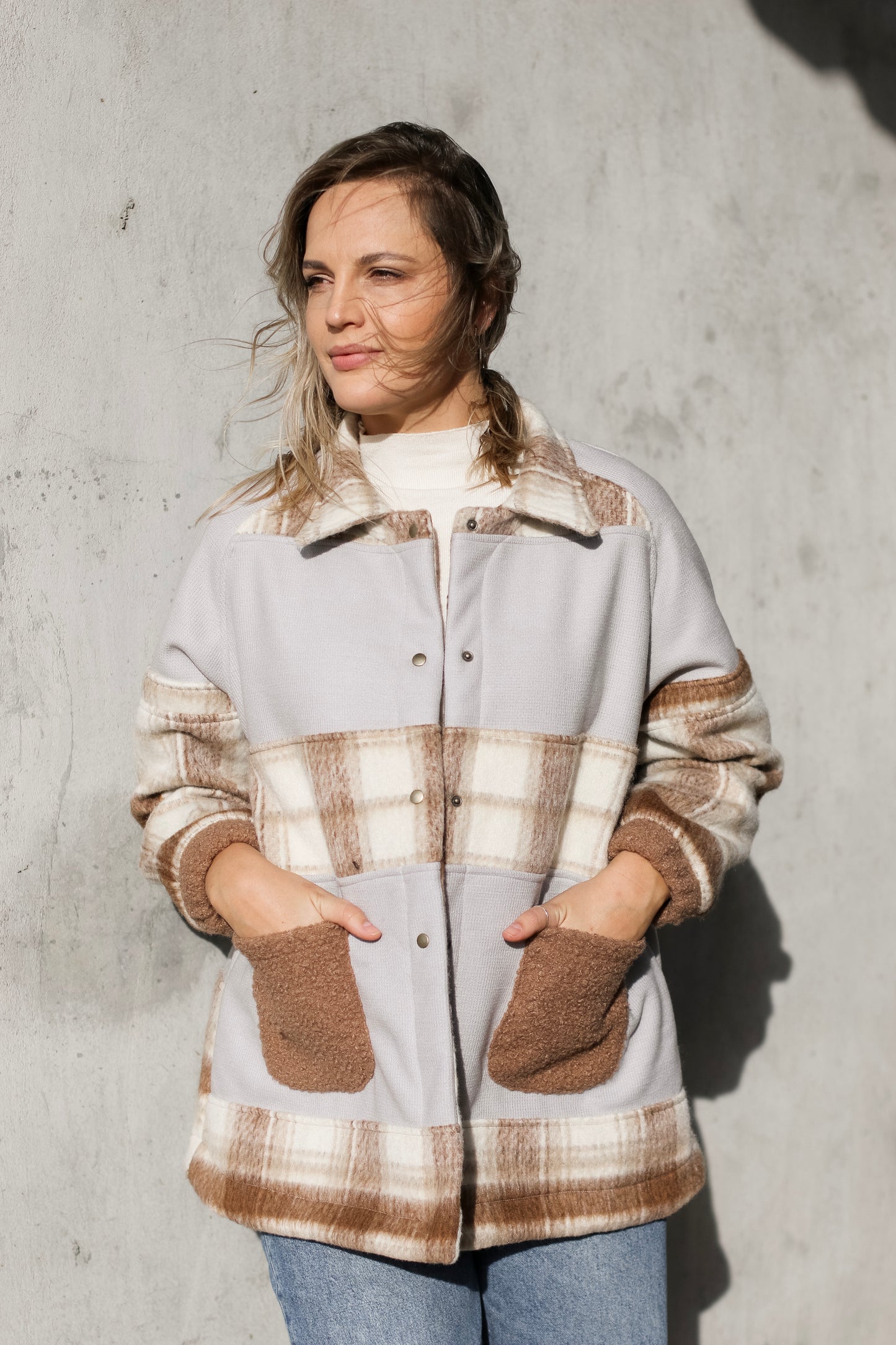 Adore Raglan Sleeve Long Jacket -Patchwork Jacket (L/XL) - ONE OF A KIND