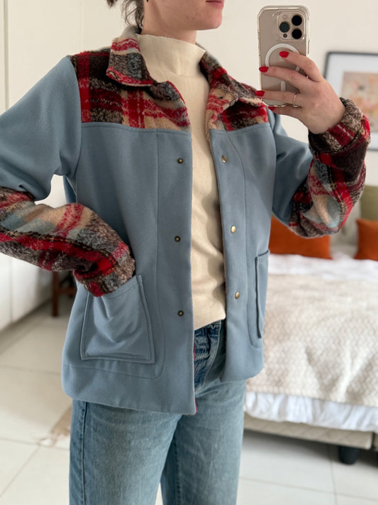 Adore Jacket With Collar - Sky Blue & Check (S/M) - ONE OF A KIND