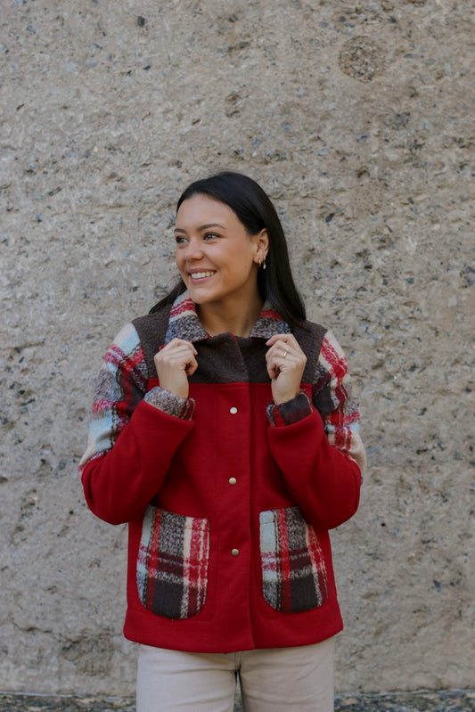 Adore Jacket With Collar - Red Brown Check (XS/S) - ONE OF A KIND
