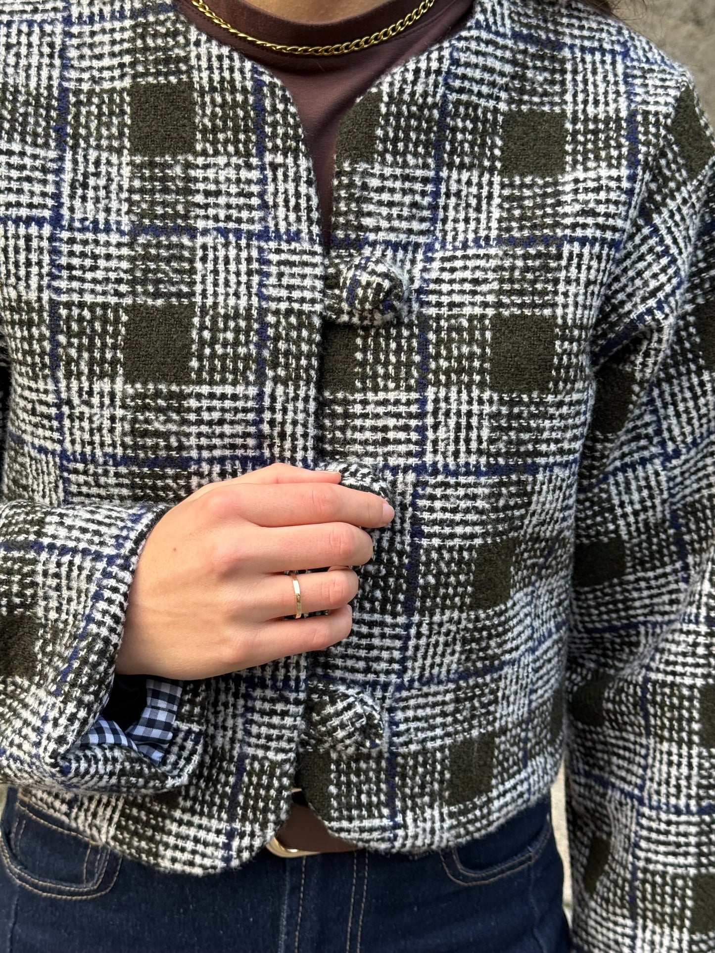 Olive & Blue Tweed Crop Jacket (Lined)