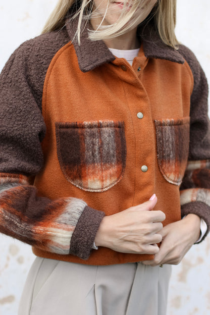 Adore Crop Raglan Jacket- Rust Melton & Chocolate Teddy (XS/S) - ONE OF A KIND
