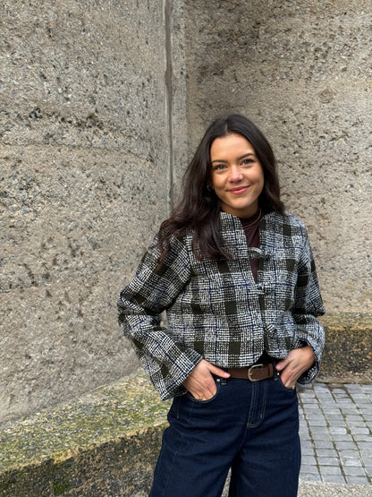 Olive & Blue Tweed Crop Jacket (Lined)