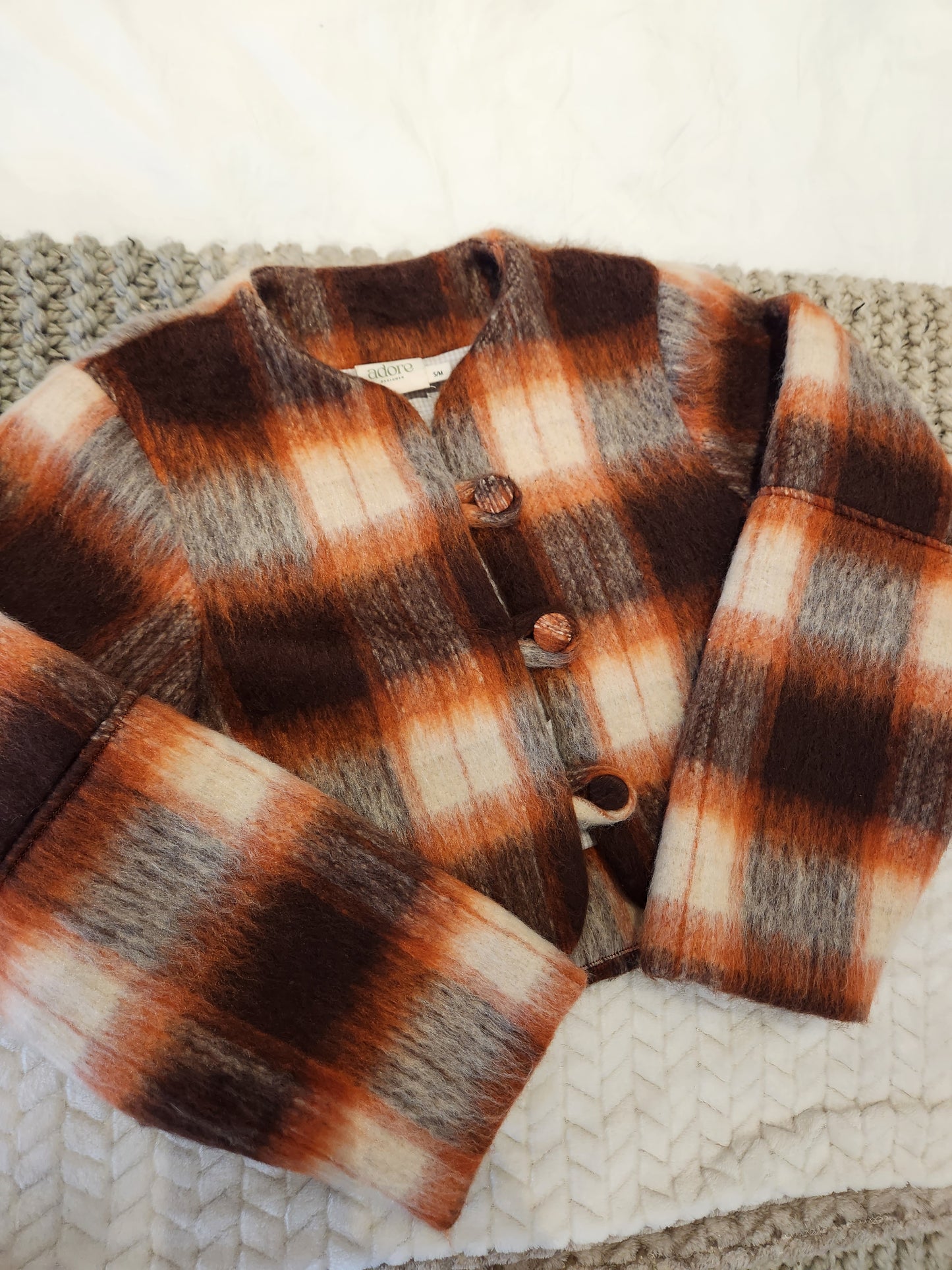 Brown & Rust Check - Crop Lined jacket