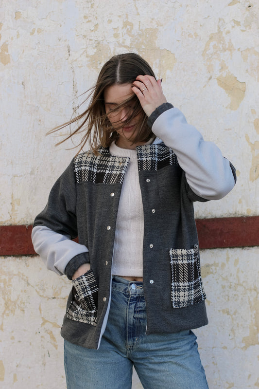 Adore Jacket - Charcoal, Check & Dove Grey (S/M) - ONE OF A KIND