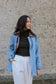 Adore Raglan Sleeve Long Jacket - Sky blue Melton & Urban Check (S/M) - ONE OF A KIND