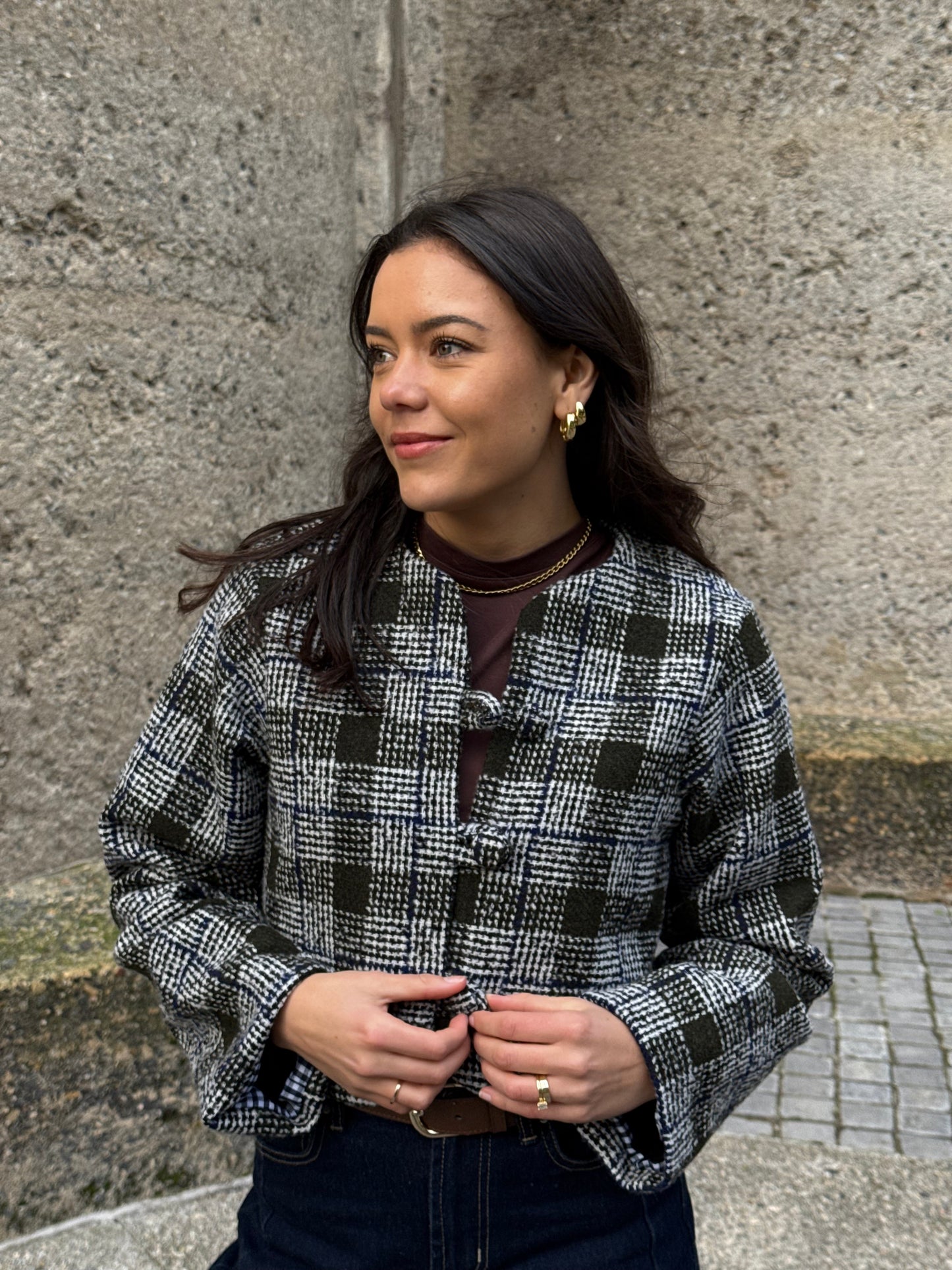 Olive & Blue Tweed Crop Jacket (Lined)