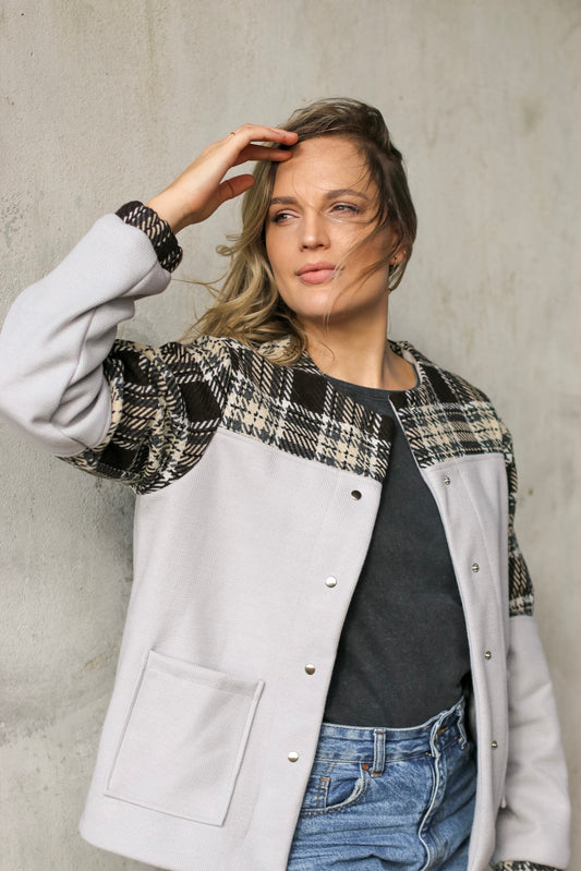 Adore Jacket - Dove Grey & Check (M/L) - ONE OF A KIND