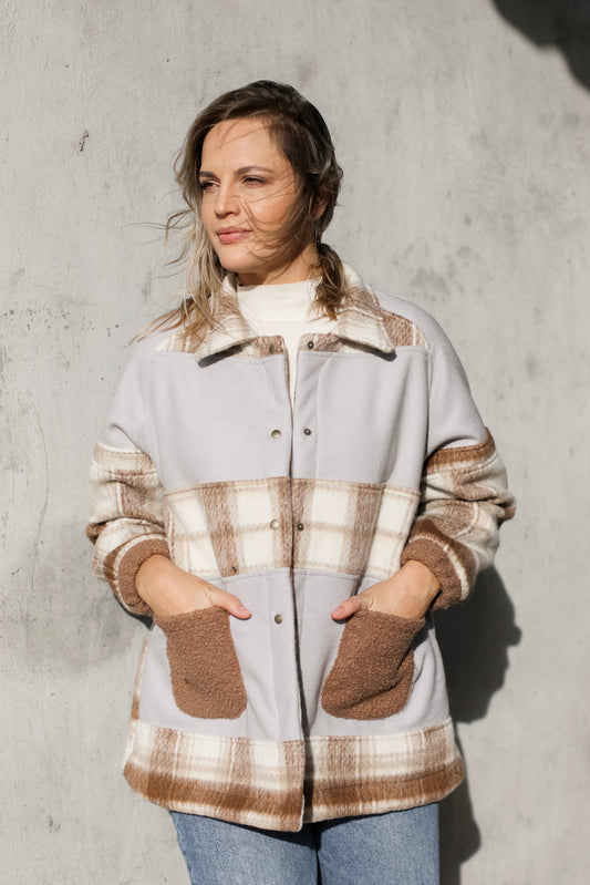 Adore Raglan Sleeve Long Jacket -Patchwork Jacket (L/XL) - ONE OF A KIND