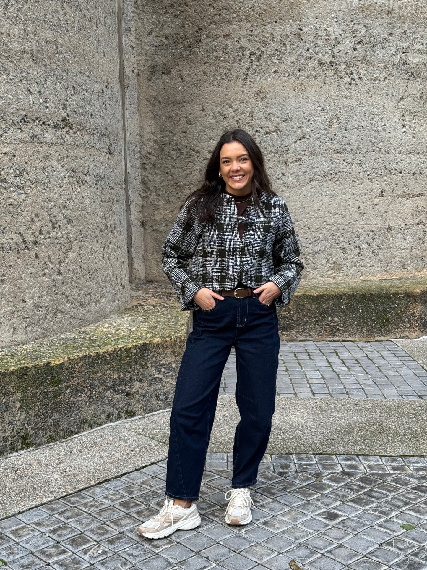 Olive & Blue Tweed Crop Jacket (Lined)