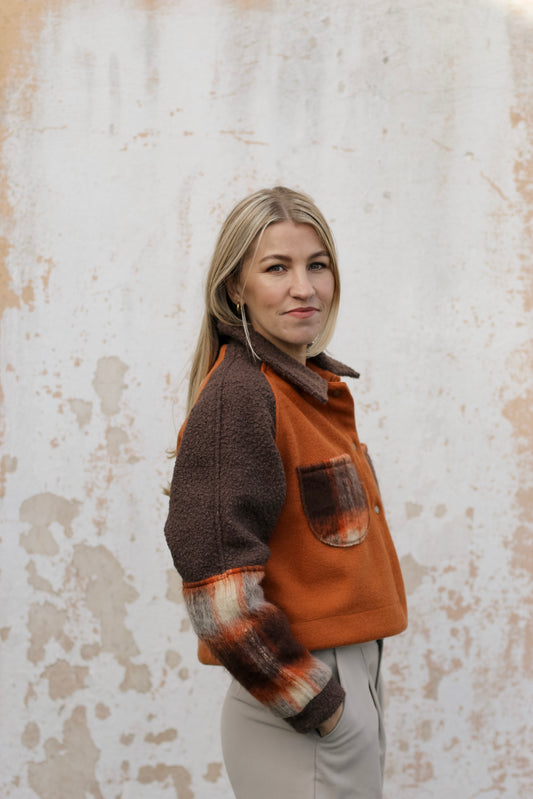 Adore Crop Raglan Jacket- Rust Melton & Chocolate Teddy (XS/S) - ONE OF A KIND
