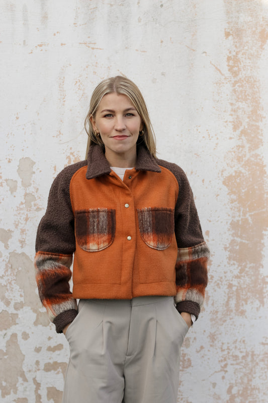 Adore Crop Raglan Jacket- Rust Melton & Chocolate Teddy (XS/S) - ONE OF A KIND