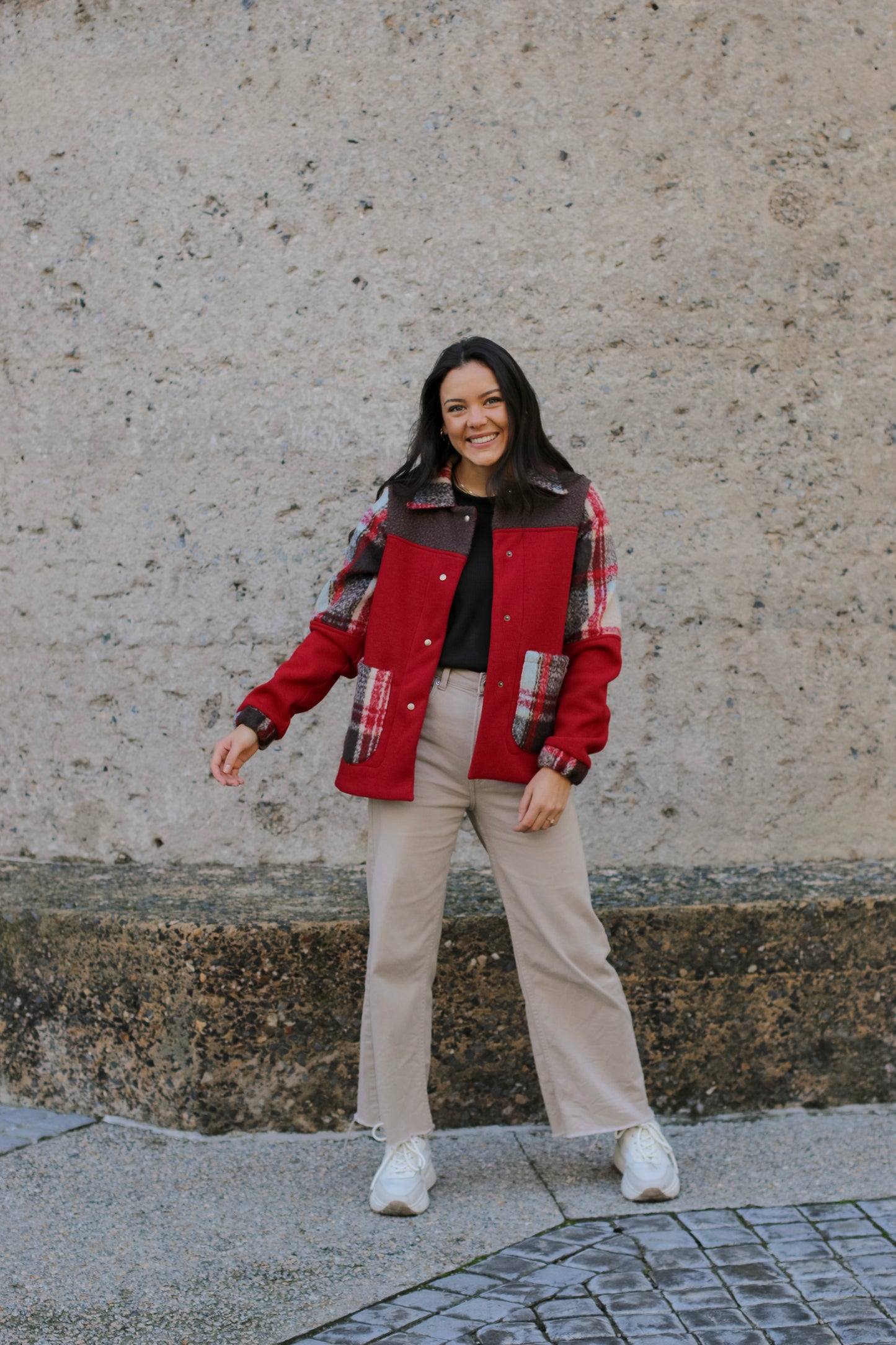 Adore Jacket With Collar - Red Brown Check (XS/S) - ONE OF A KIND