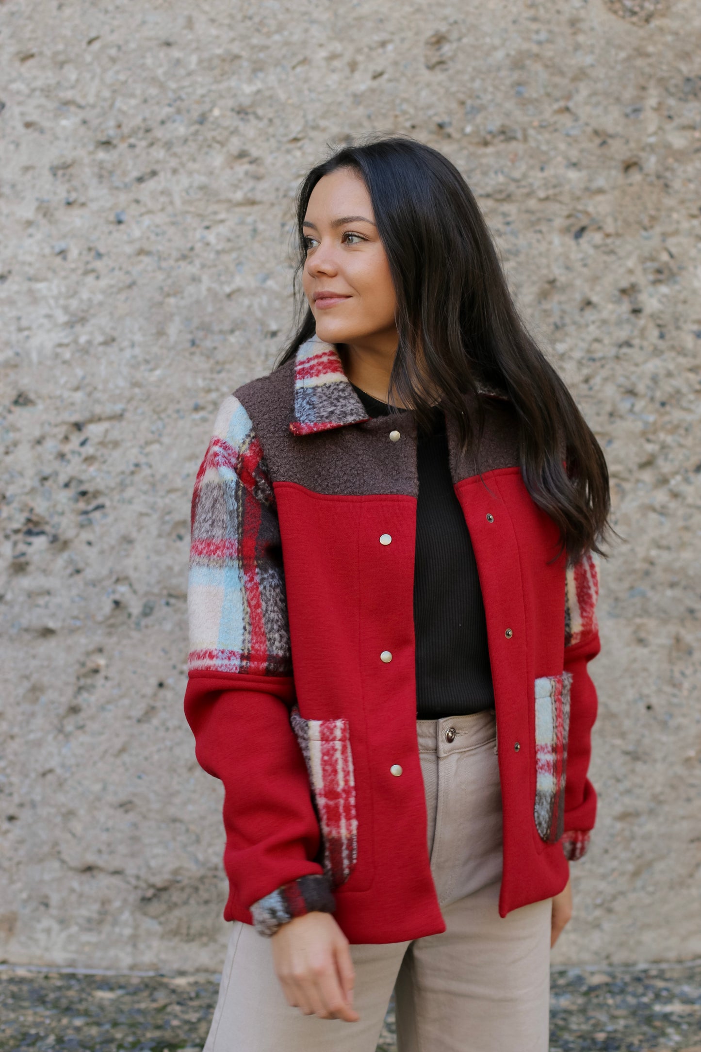 Adore Jacket With Collar - Red Brown Check (XS/S) - ONE OF A KIND