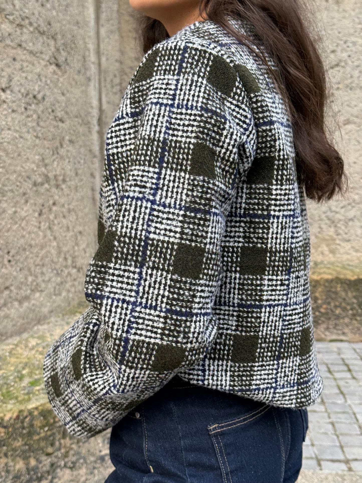 Olive & Blue Tweed Crop Jacket (Lined)
