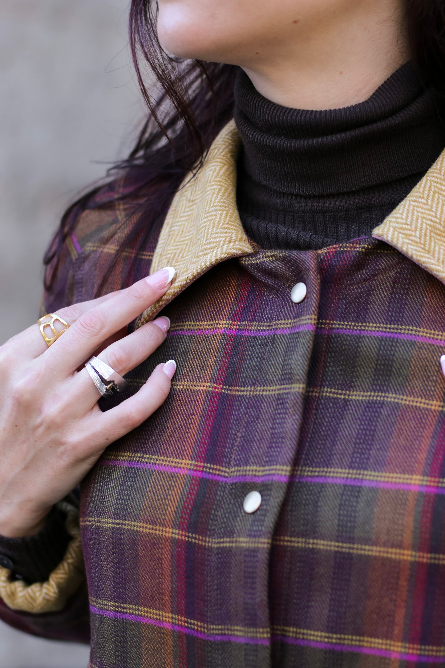 Adore Raglan Sleeve Long Jacket - Multi-colour Check & Pink Suede Scuba (S/M) - ONE OF A KIND