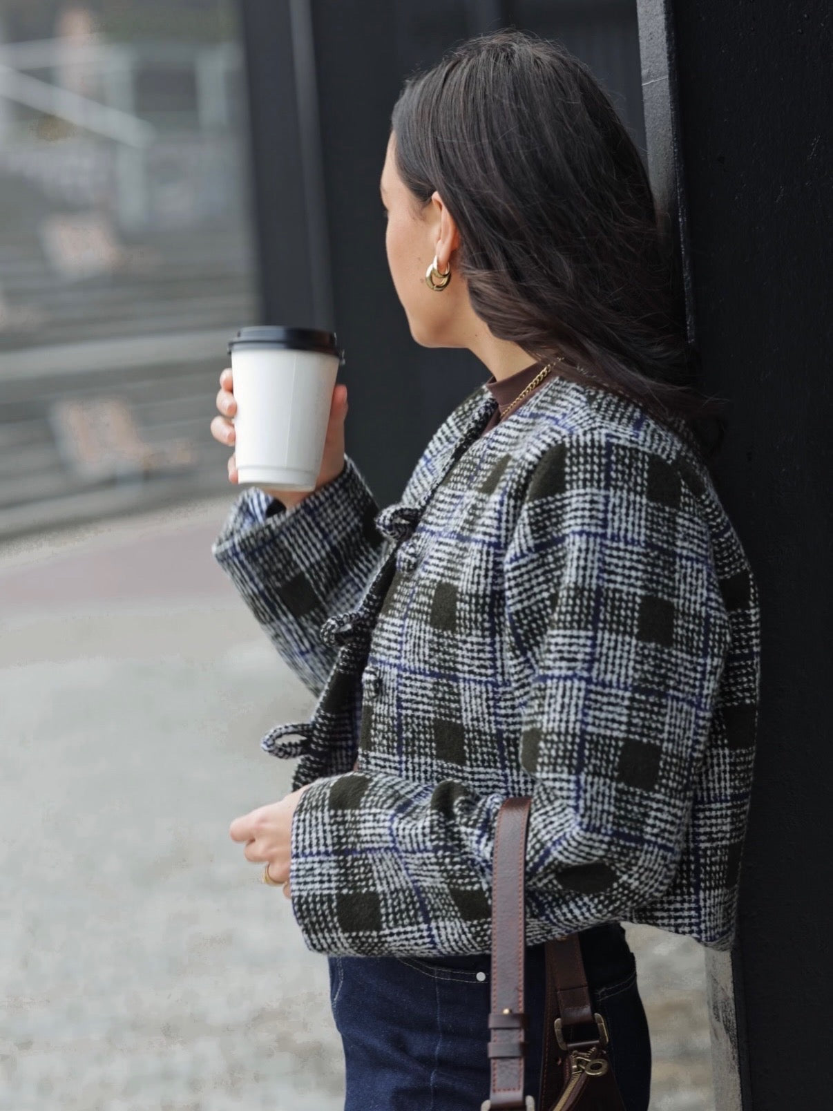 Olive & Blue Tweed Crop Jacket (Lined)