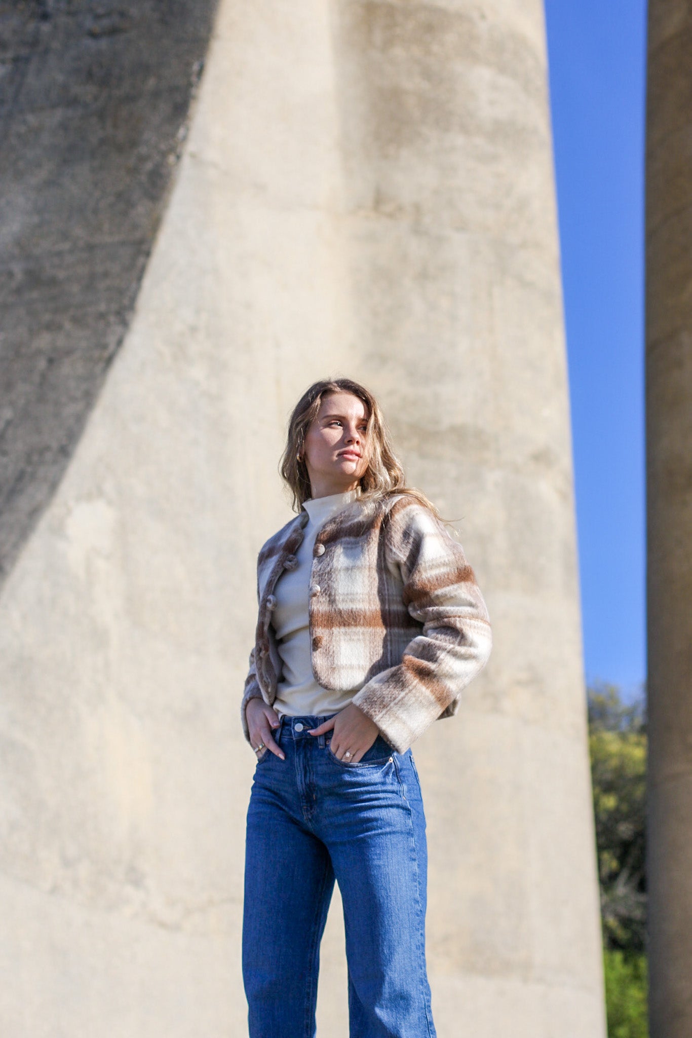 Beige & Brown Check - Crop Lined Jacket