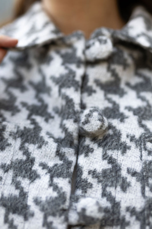 Grey Houndstooth Raglan Crop Jacket