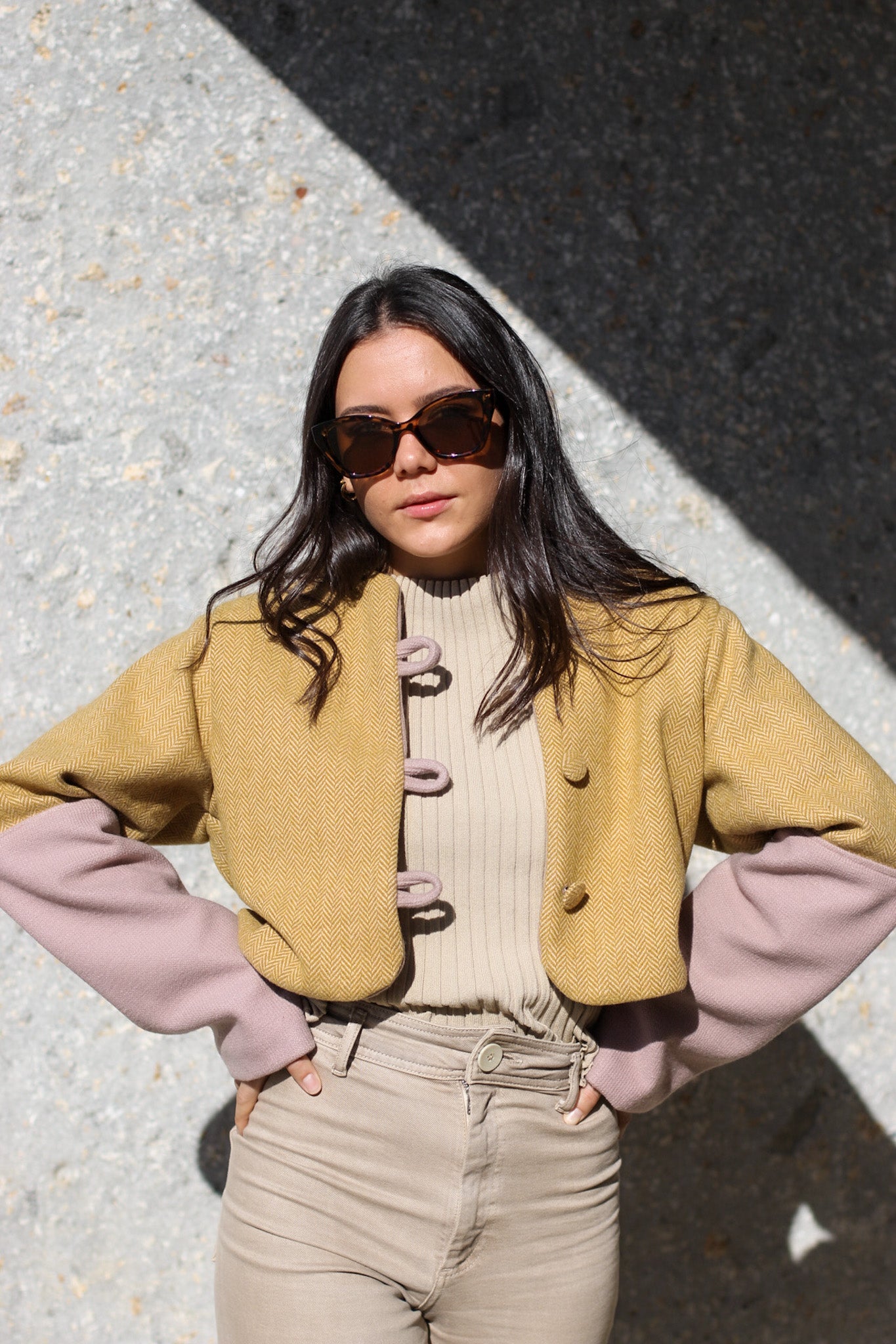 Mustard & Dusty Pink - Crop Lined Jacket