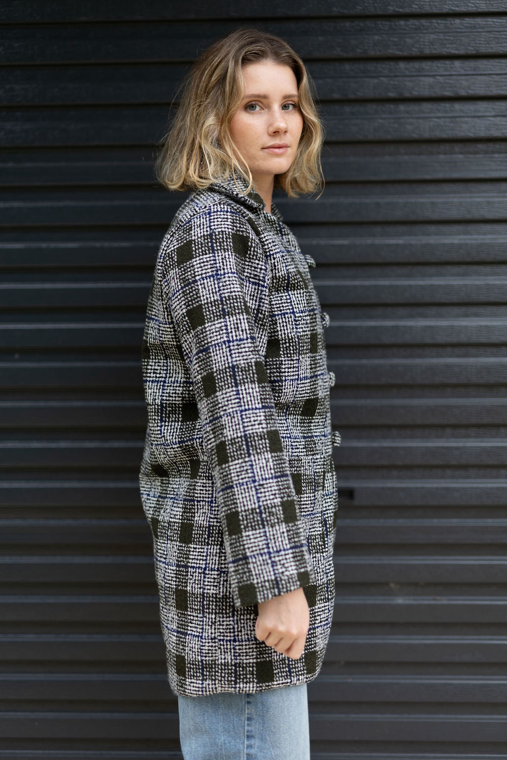 Olive & Blue Tweed Coat (Lined)