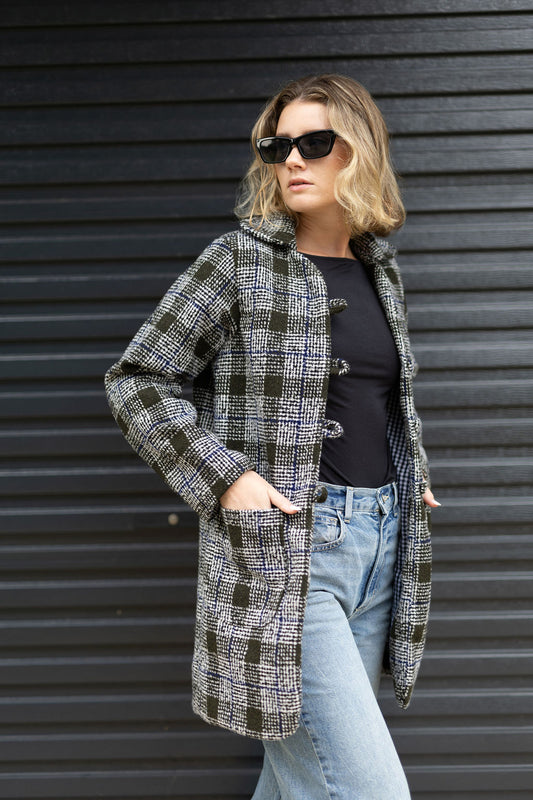 Olive & Blue Tweed Coat (Lined)