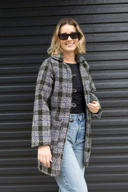 Olive & Blue Tweed Coat (Lined)