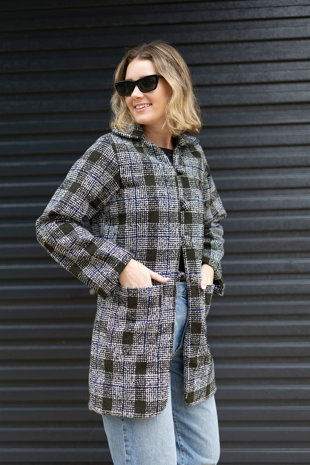 Olive & Blue Tweed Coat (Lined)