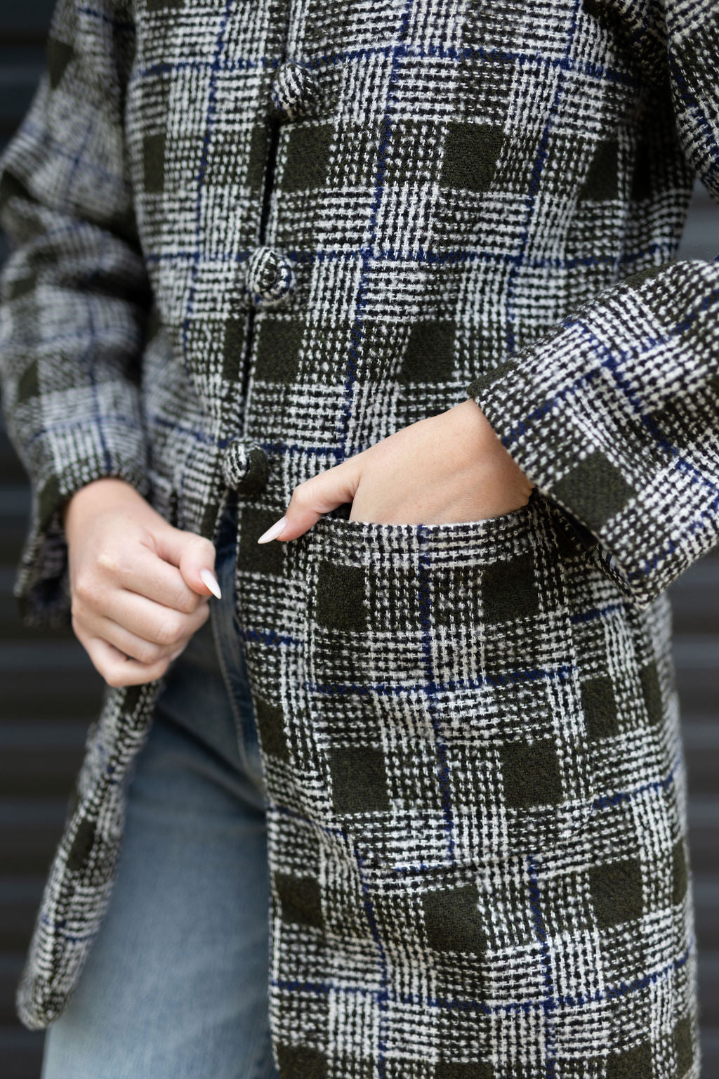 Olive & Blue Tweed Coat (Lined)