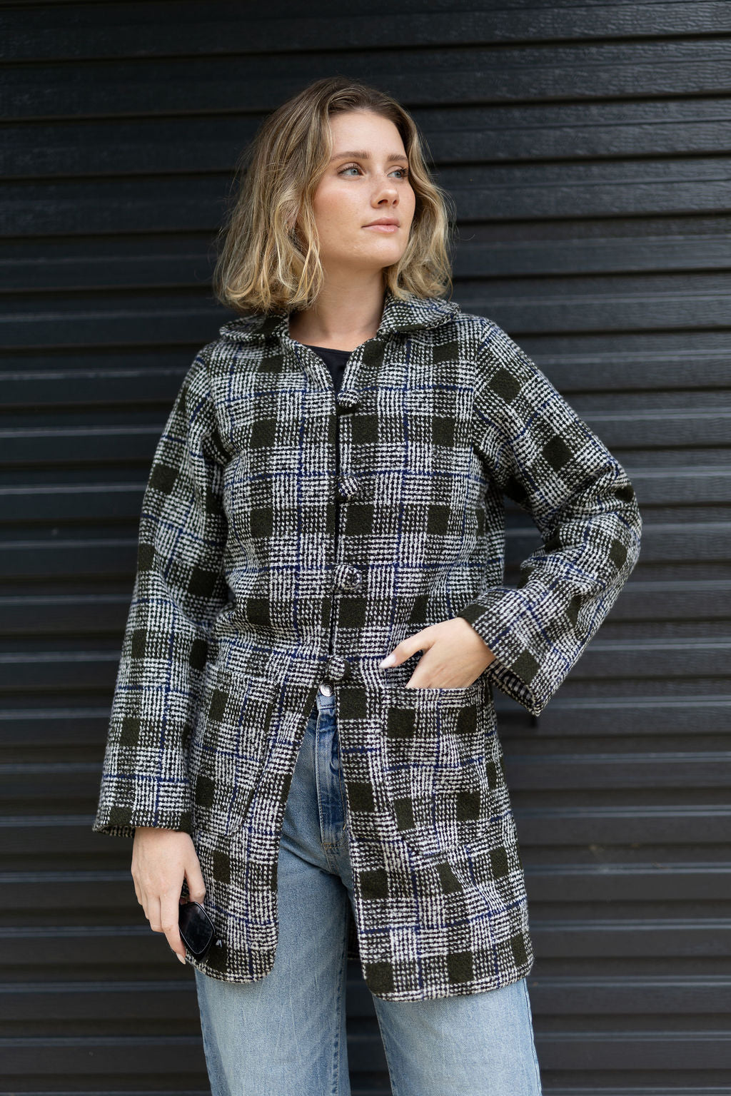 Olive & Blue Tweed Coat (Lined)