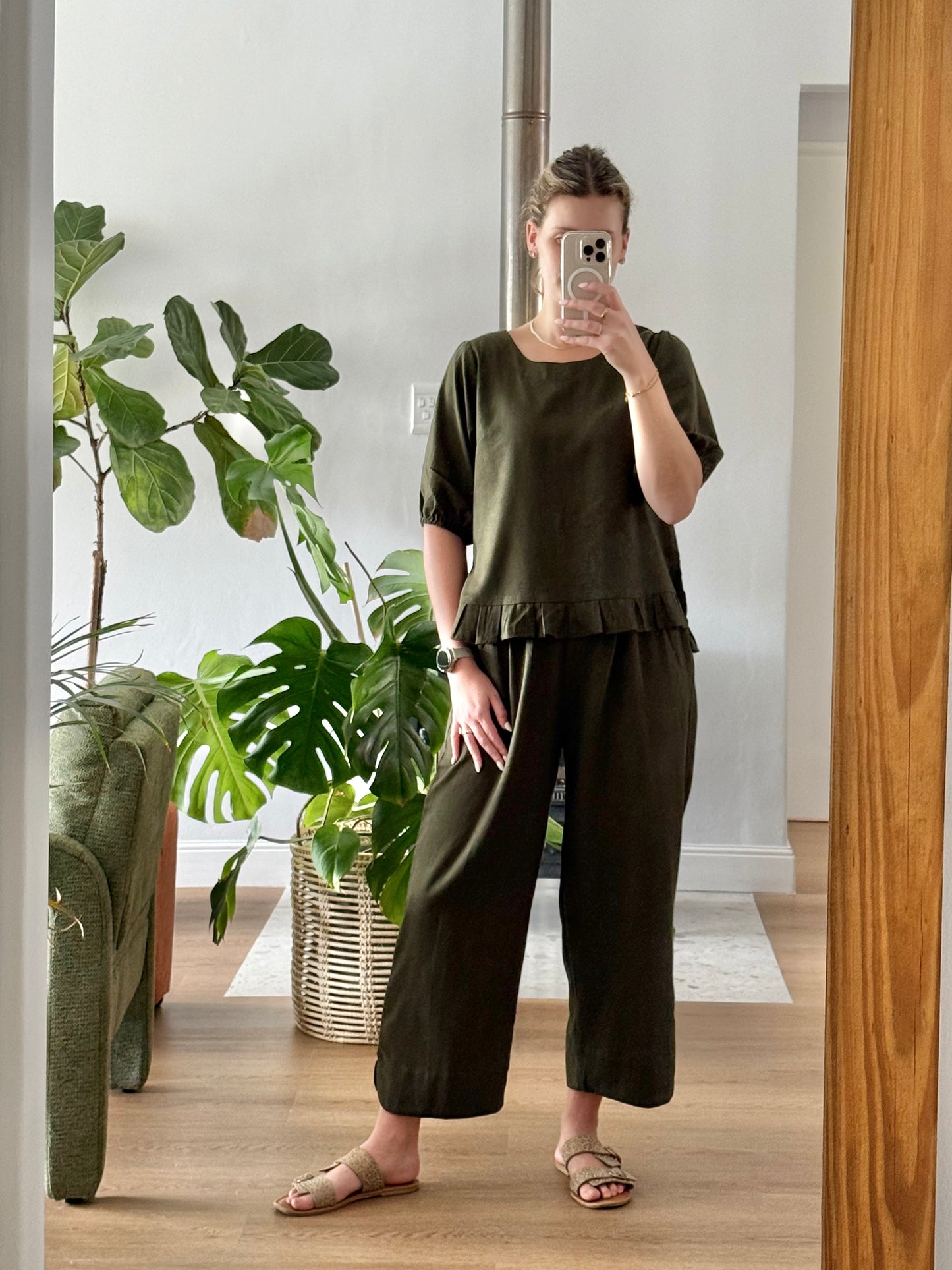 Adore Rayon Linen Set - Forest Green